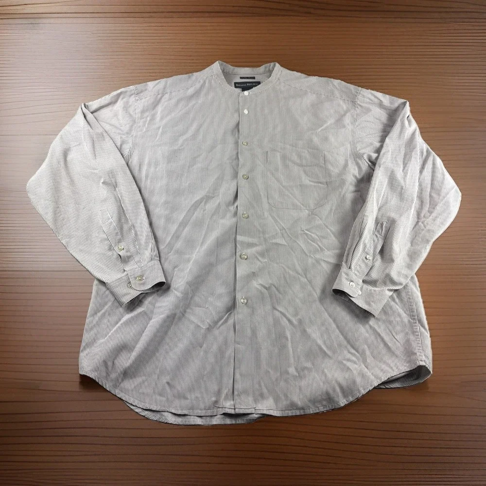 Vintage Banana Republic Mandarin Band Collar Shirt Men L Striped Long Sleeve Red